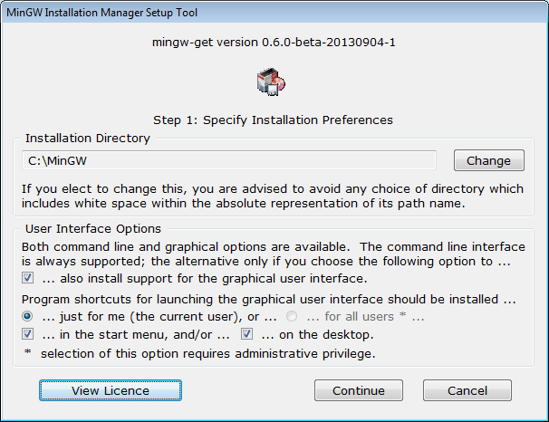 Second MinGW toolchain screenshot on Windows